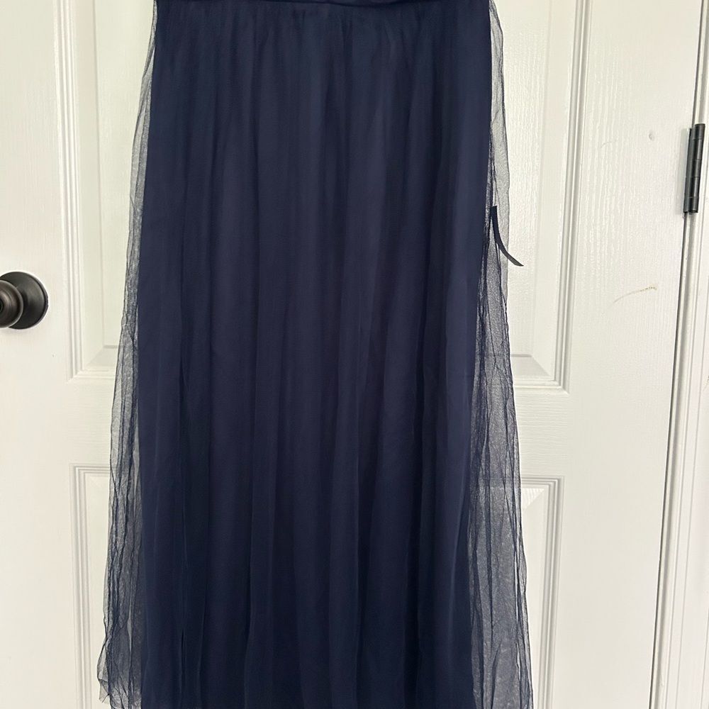 Lulus Romantic Navy Tulle Pleated Puff Sleeve Midi Dress Medium New with Tag - Picture 6 of 13